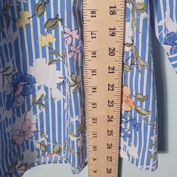 Como Blu Cottagecore Top Womens Plus 3X Floral Blue Striped Boho Peasant Feminin - Picture 6 of 9
